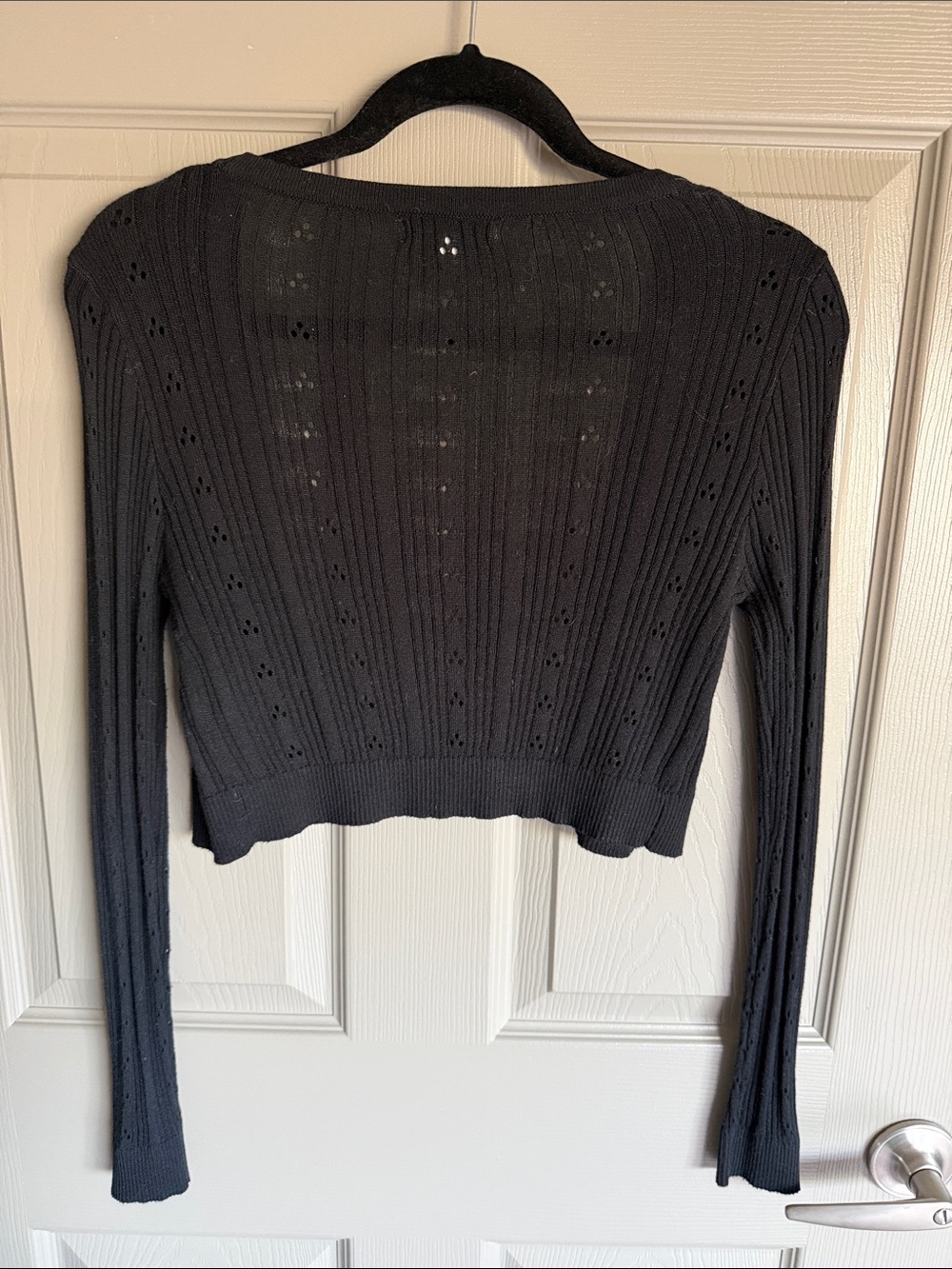 Love Tree Black Ribbed Openwork Button-Front Cardigan - Picture 2 of 4